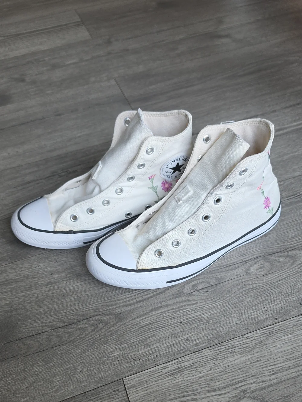 Converse High Top Sneakers - White with Pink Floral Accents